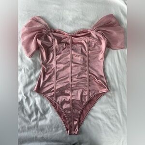 Elegant Pink Bodysuit with Sheer Sleeves